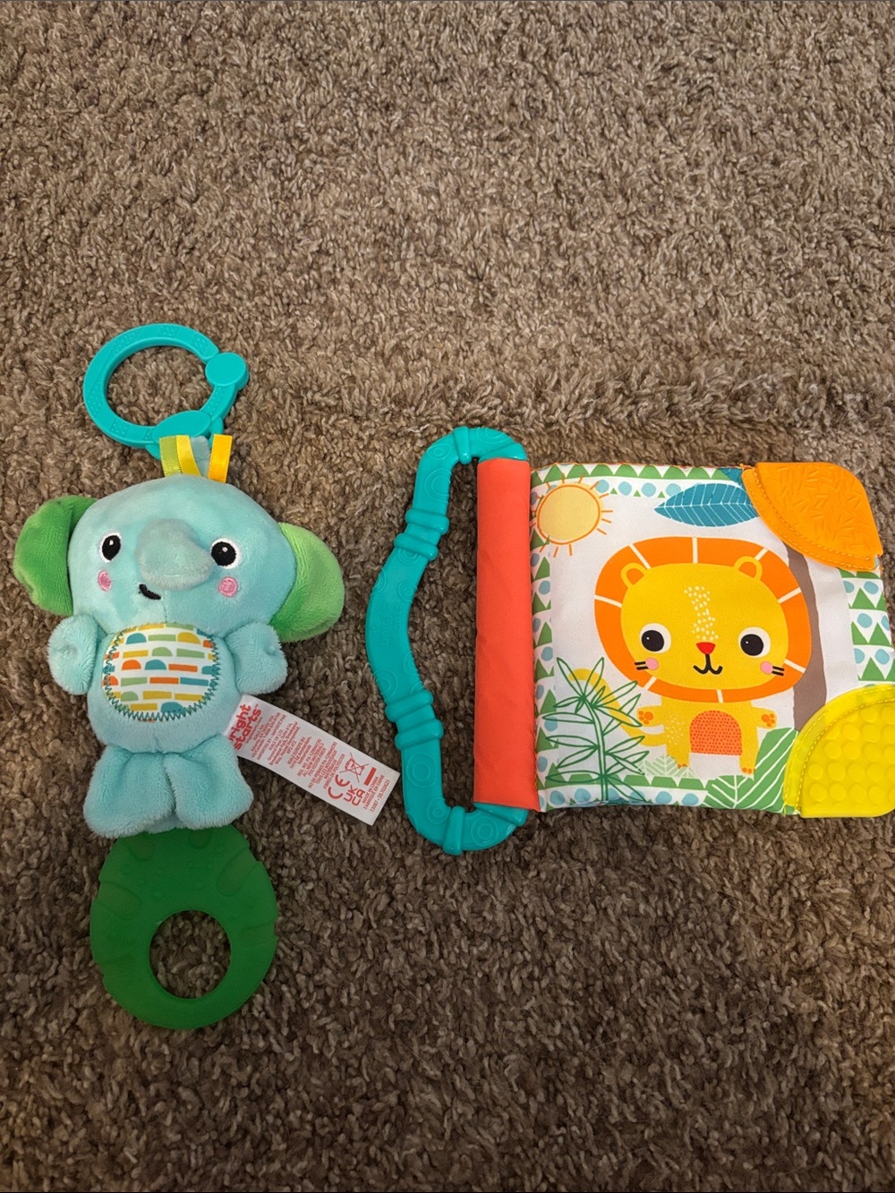 Plush Elephant Teether & Lion Cloth Book Set - Blue Green